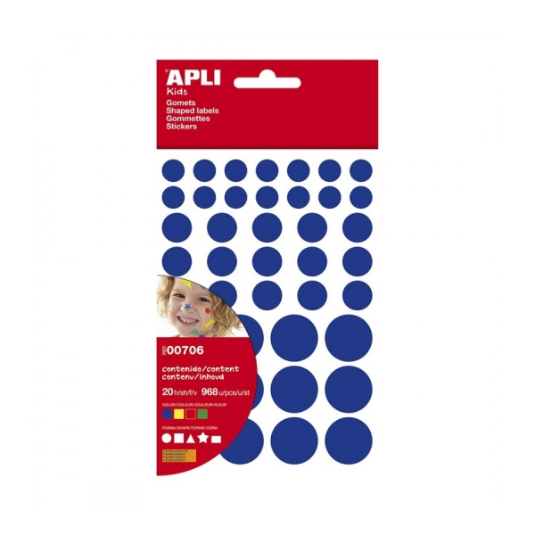 Apli Pack de 864 Gomets de Diferentes Colores, Formas y Tamaños - Adhesivo Permanente - Desarrollo Psicomotor - Calidad y Seguridad Certificada