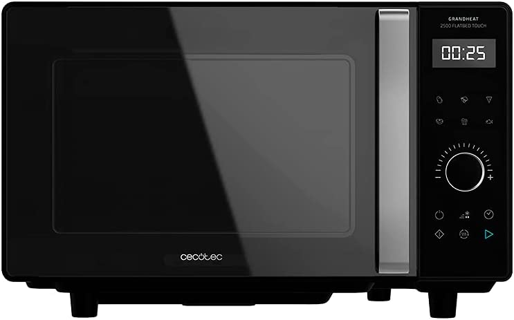 Cecotec GrandHeat 2500 Touch Flatbed Black Microondas sin Plato 25L 800W - Panel de Control Tactil - Temporizador hasta 60min - 8 Funciones Preconfiguradas