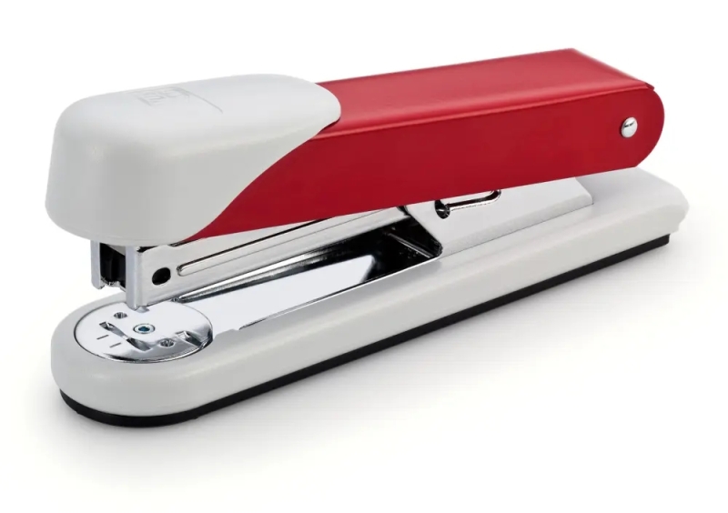 Novus Stabil Grapadora de Sobremesa - Capacidad de grapado 30 Hojas - Grapas 24/6, 26/6 - Grapado Abierto, Cerrado y Clavado - Color Blanco/Rojo