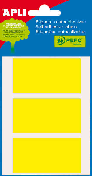 Apli Minibolsa de 15 Etiquetas Rectangulares 34x67mm - 5 Hojas por 3 Etiquetas - Adhesivo Permanente - Cantos Romos - Color Amarillo