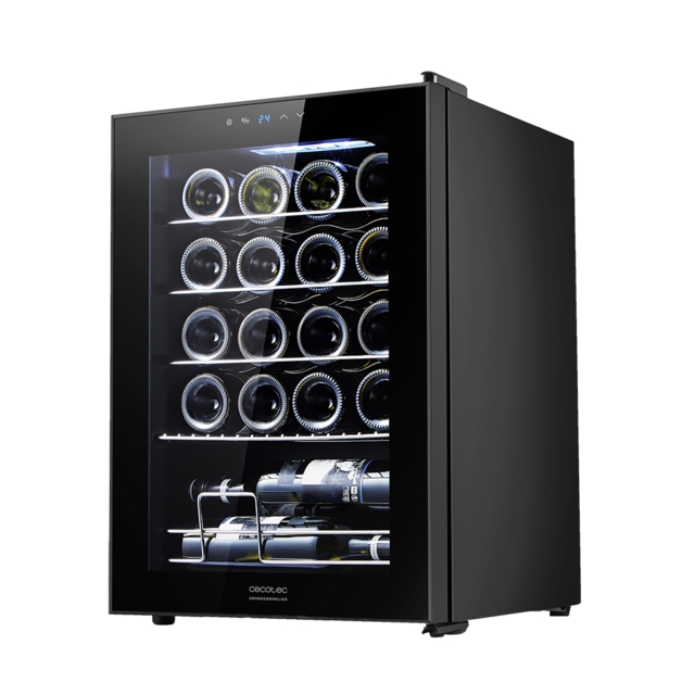Cecotec GrandSommelier 20000 Black Compressor Vinoteca para 20 Botellas - Compresor - Alto Rendimiento Garantizado - Temperatura Regulable - Luz LED Interior
