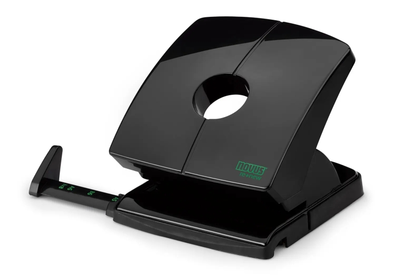Novus B 230 re+new Perforadora de Papel - Fabricada con Plastico Reciclado - Hasta 30 Hojas - Escala de Tope - Vaciado Facil - Punzones 5.5mm - Color Negro