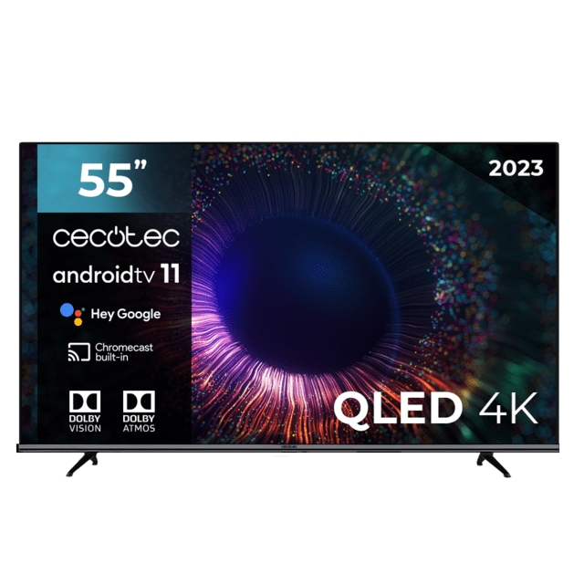 Cecotec V1+ Series Televisor Smart TV 55\" QLED UHD 4K HDR10 - Dolby Vision - Dolby Atmos - WiFi, HDMI, USB, Ethernet - Diseño Frameless - VESA 200x200mm