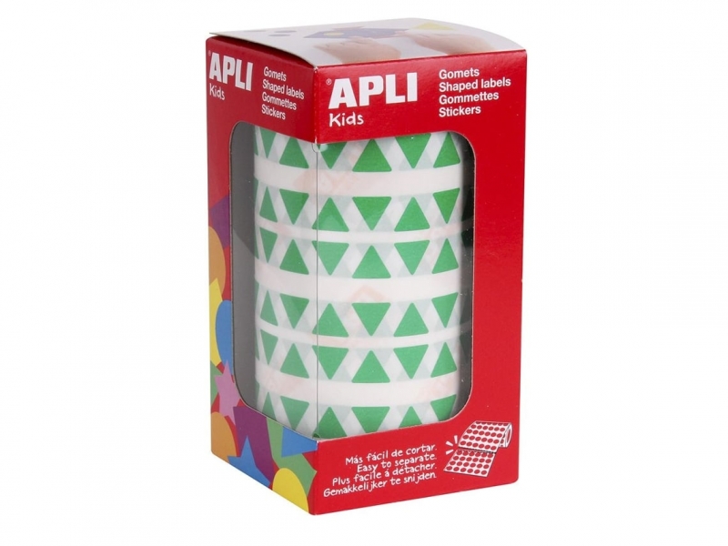 Apli Rollo de Gomets Triangulares - Adhesivo Permanente - 6.136 Gomets - Faciles de Separar - Adhesivo Base Agua - Color Verde