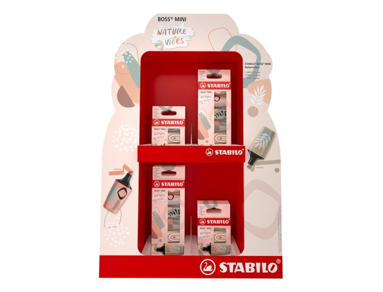Stabilo Boss Mini Naturevibes Expositor con 8 Packs de 6 Marcadores Fluorescentes + 8 Packs de 3 Marcadores Fluorescentes - Trazo entre 2 y 5mm - Tinta con Base de Agua - Antisecado - Colores Surtidos
