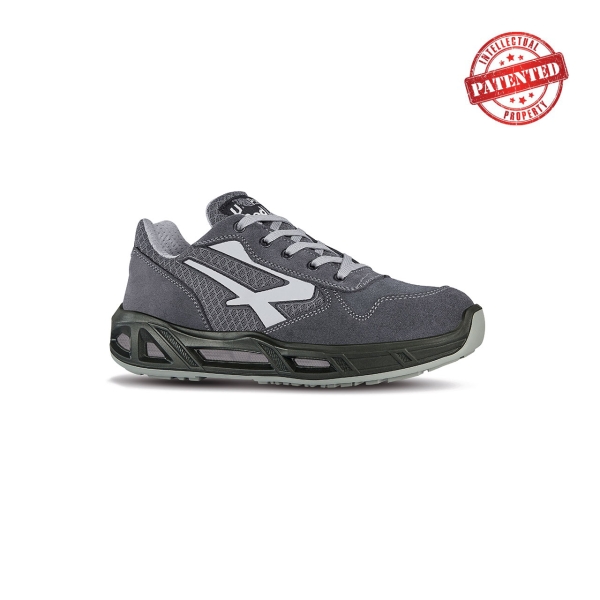 Upower Push Carpets ESD Calzado de Seguridad Bajos - Talla 47 - Parte Superior de Nailon Ultraflexible y Gamuza Suave, Puntera de Aluminio, Antiarrugas, Antideslizante, Proteccion S1PS FO SR - Color Gris/Verde