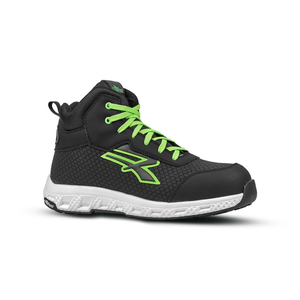Upower Geb ESD Zapato Alto de Seguridad - Talla 48 - Resistente a la Abrasion e Hidrofugo, Transpirable y Ultraligero, Puntera Fibertoe, Plantilla Antiperforacion, Suela EVA con Agarre, Proteccion S3S CI HI HRO FO SR - Color Negro/Verde