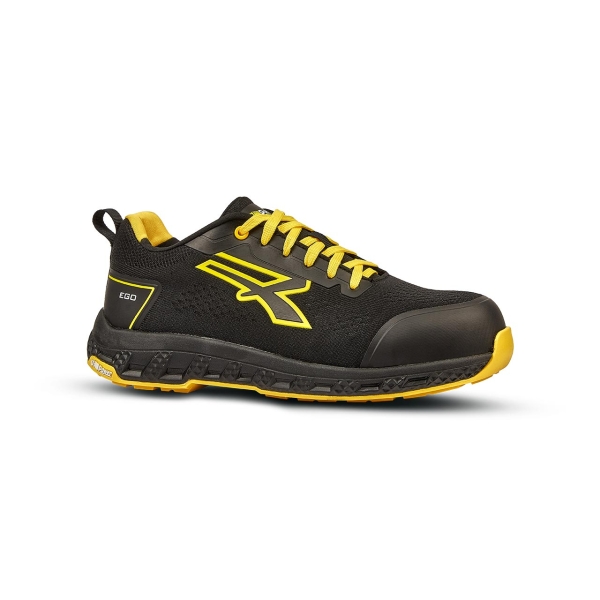 Upower Fitz ESD Zapato de Seguridad - Talla 45 - Corte U-KNIT Elastico, Puntera Fibertoe, Plantilla Antiperforacion Ultraligera, Suela EVA, Proteccion S1PS HI HRO FO SR - Color Negro/Amarillo