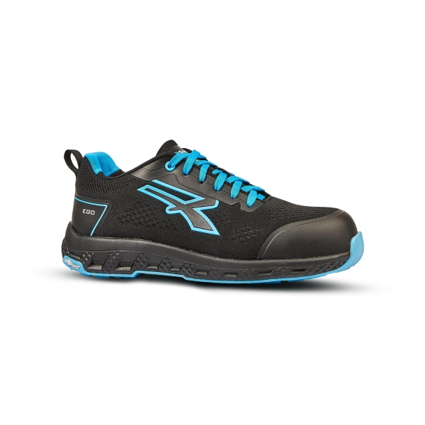 Upower Deon ESD Calzado Bajos de Seguridad - Talla 38 - Corte U-KNIT Elastico, Puntera Fibertoe, Plantilla Antiperforacion Ultraligera, Suela EVA, Proteccion S1PS HI HRO FO SR - Color Negro/Azul