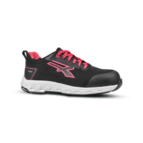 Upower Maya ESD Calzado de Seguridad - Talla 37 - Corte U-KNIT Elastico, Puntera Fibertoe, Plantilla Antiperforacion Ultraligera, Suela EVA, Proteccion S1PS HI HRO FO SR - Color Negro/Rosa