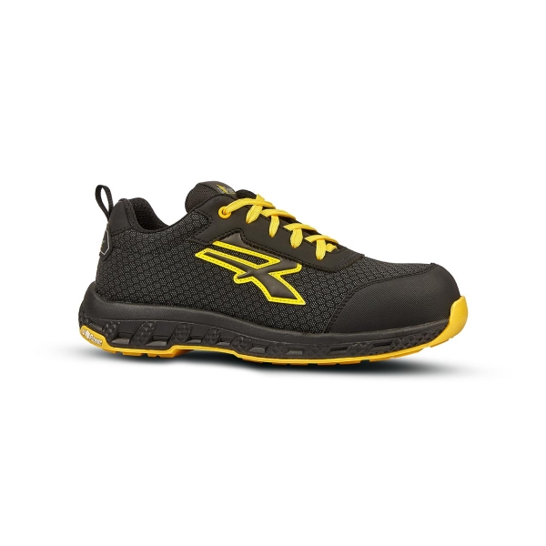 Upower Maverick ESD Calzado de Seguridad - Talla 35 - Resistente a la Abrasion e Hidrofugo, Puntera Fibertoe, Plantilla Antiperforacion Ultraligera, Suela EVA, Proteccion S3S CI HI HRO FO SR - Color Negro/Amarillo
