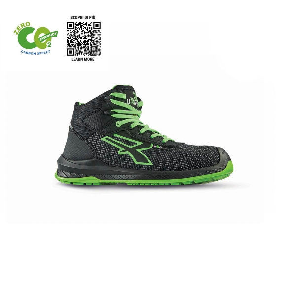 Upower Lake UK S ESD Calzado de Seguridad Carbon Neutral - Talla 44 - Proteccion S3S CI FO SR, Puntera AirToe Composite, Antideslizante, Resistente al Aceite, Antiestatico - Color Negro/Verde
