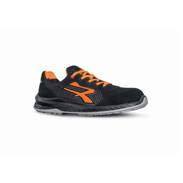 Upower Nairobi S ESD Calzado de Seguridad Bajos - Talla 43 - Nylon Ultra Transpirable, Gamuza Suave, Puntera Airtoe Composite, Antideslizantes, Antiabrasion, Antiaceite, Confort Antifatiga - Color Negro/Naranja