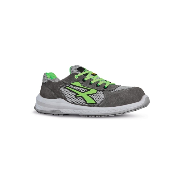 Upower Rio S ESD Calzado de Seguridad con Proteccion Integral - Talla 35 - Parte Superior de Red Ultrabreathable, Suela Antideslizante y Antiabrasion, Puntera Airtoe Composite - Color Gris/Verde