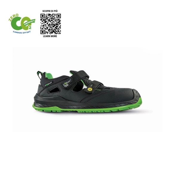 Upower Brook UK S ESD Calzado de Seguridad - Talla 46 - Anti-Perforacion, Puntera Ultraligera, Forro Transpirable, Suela Antideslizante, Carbon Neutral - Color Negro/Verde