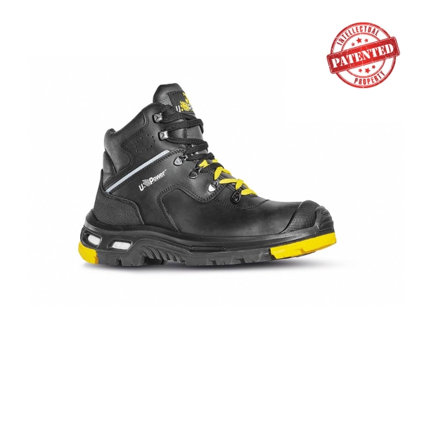 Upower Ronan S Calzado de Seguridad - Talla 41 - Aislamiento Contra Temperaturas Extremas, Piel Pull-Up, Puntera de PU, Suela Antideslizante, Plantilla Antiperforacion, Proteccion S3S CI HI HRO FO SR - Color Negro/Amarillo