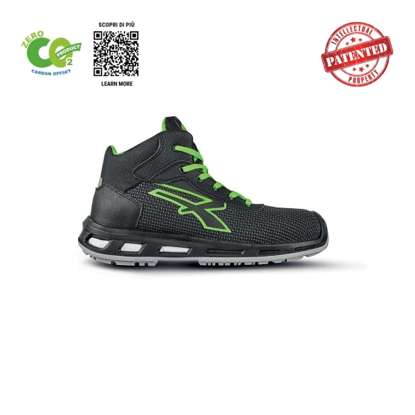 Upower Ventura S ESD Calzado de Trabajo Carbon Neutral - Talla 42 - Seguridad Avanzada, Antiperforacion, Retorno de Energia, Proteccion S3S CI FO SR - Color Negro/Verde