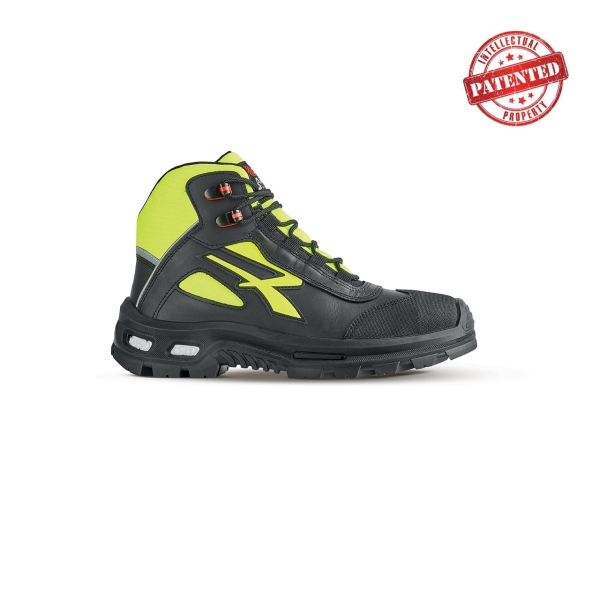 Upower Form S ESD Zapato de Seguridad Alto - Talla 37 - Cuero de Grano Suave, Puntera Antiabrasion, Repelente al Agua, Forro Wingtex, Proteccion S3S CI FO SR - Color Negro/Amarillo