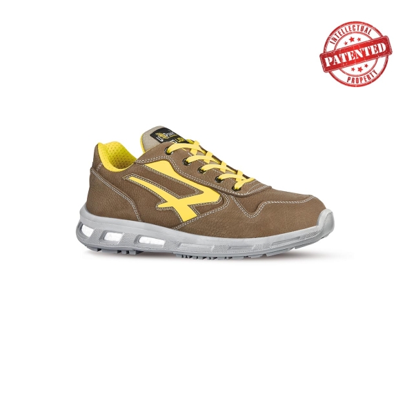 Upower Brave S ESD Calzado de Seguridad Bajos - Talla 37 - Cuero Nubuck Resistente, Puntera de Aluminio, Proteccion Hidrofuga, Antiarrugas, Antideslizante, Suela de Poliuretano, Clase S3S CI FO SR - Color Beige y Amarillo