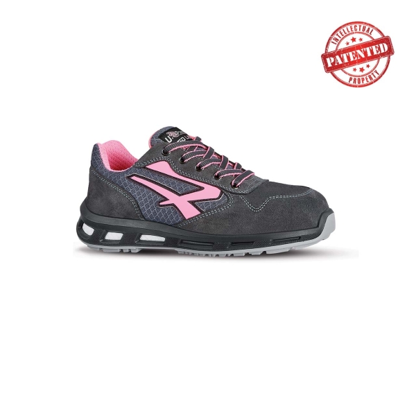 Upower Cherry S ESD Calzado de Seguridad Bajos - Talla 36 - Parte Superior de Nailon Ultraflexible y Gamuza Suave, Puntera de Aluminio, Suela Antideslizante, Proteccion S1PS FO SR - Color Gris/Rosa