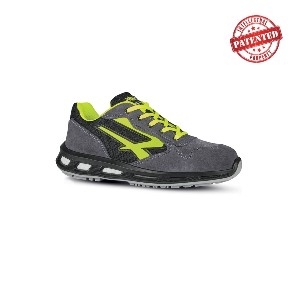 Upower Yellow S ESD Calzado de Seguridad Bajos - Talla 46 - Parte Superior de Nailon Ultraflexible y Gamuza Suave, Puntera de Aluminio, Suela Antideslizante, Proteccion S1PS FO SR - Color Gris/Verde