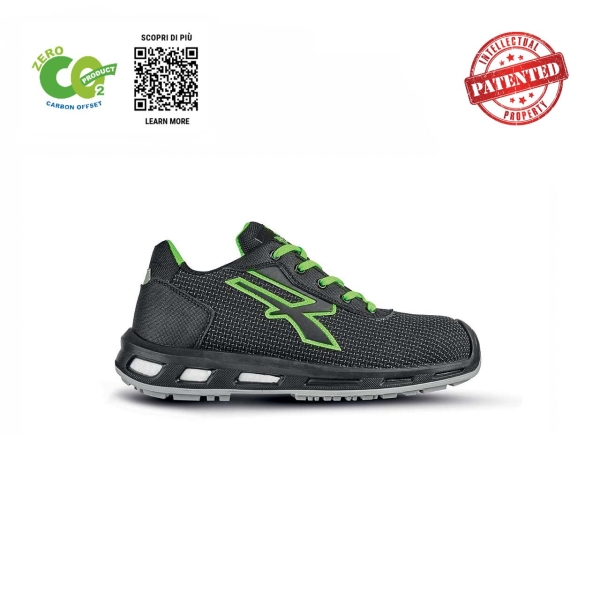 Upower Malibu S ESD Calzado de Seguridad Ecologicos - Talla 47 - Puntera AirToe Aluminium, Sistema Antiperforacion, Suela Antideslizante, Retorno de Energia Infinergy, Proteccion S3S CI FO SR - Color Negro/Verde