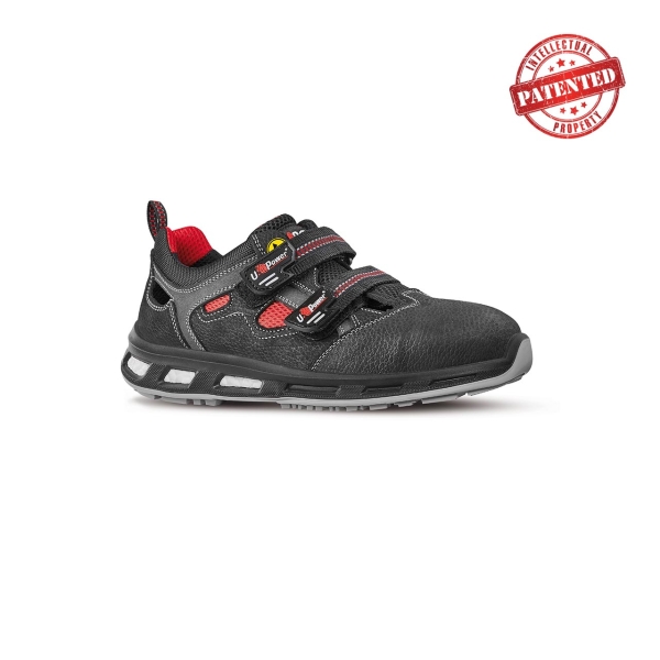 Upower Cody S ESD Calzado de Seguridad Bajos - Talla 47 - Cuero Nubuck, Hidrofugos, Antiarrugas, Antideslizantes, Suela PU/PU, Proteccion S1PS FO SR - Color Negro y Rojo