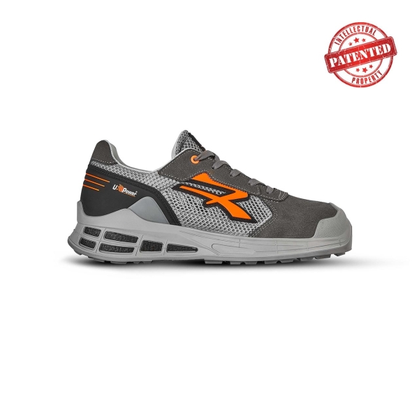 Upower Moki S ESD Calzado de Seguridad Innovador - Talla 45 - Empeine de Malla Ultranspirable, Puntera AirToe Aluminium, Sistema Antiperforacion - Color Gris Claro/Naranja