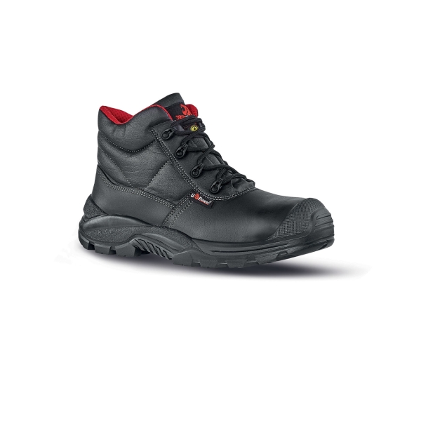 Upower Squirrel S Zapato Alto de Seguridad - Talla 45 - Empeine Piel Flor, Hidrofugo, Puntal AirToe Composite, Antiperforacion, Suela Antideslizante PU/PU, Proteccion S3S FO SR - Color Negro