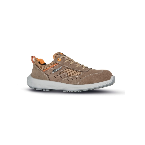 Upower Vento S Calzado de Seguridad Bajos - Talla 46 - Ligeros y Comodos, Gamuza con Aireador, Mesh Transpirable, AirToe Composite, Antiperforacion, Antideslizante, Proteccion S1PS FO SR - Color Beige