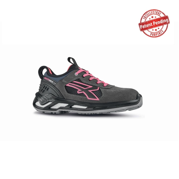 Upower Kate S ESD Calzado de Seguridad Bajos - Talla 40 - Comodidad y Ligereza, Parte Superior de Nailon Ultraflexible y Gamuza Suave, Puntera de Aluminio, Suela Antideslizante, Proteccion S1PS FO SR - Color Gris/Rosa