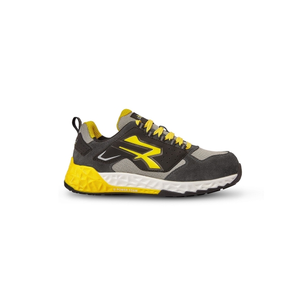 U-Power Stark ESD Calzado de Seguridad Ligero - Talla 42 - Microfibra Efecto Nobuk, Puntera AirToe de Aluminio, Antiperforación Textil, Suela Antideslizante, Plantilla WOW2 Antifatiga, Protección S3S FO SR ESD - Color Negro/Amarillo