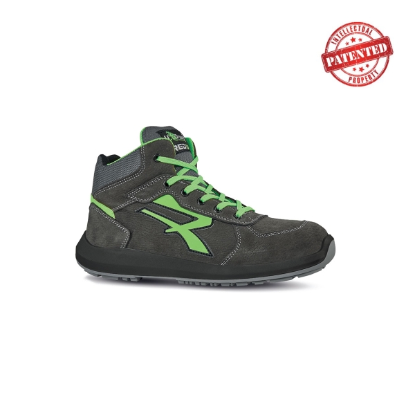 Upower Aries S ESD Calzado de Seguridad Altos - Talla 46 - Cuero Nubuck Resistente, Puntera de Aluminio, Hidrofugos, Antiarrugas, Suela Antideslizante, Proteccion S3S CI FO SR - Color Gris/Verde
