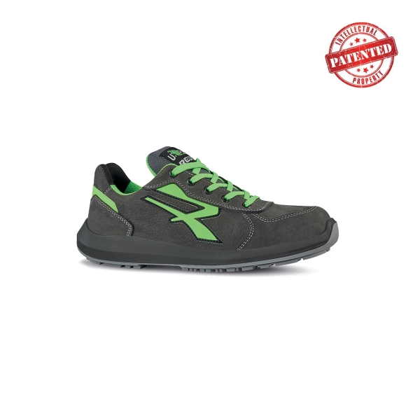Upower Hydra S ESD Calzado de Seguridad Altos - Talla 35 - Cuero Nubuck Resistente al Agua, Puntera de Aluminio, Suela Antideslizante, Proteccion S3S CI FO SR - Color Gris/Verde