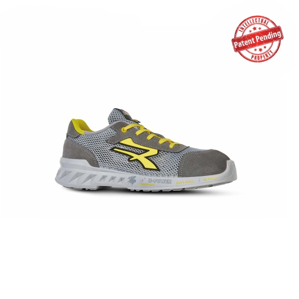 Upower Tony S ESD Calzado de Seguridad Transpirables y Ultraligeros - Talla 38 - Parte Superior Airnet, Suave Piel Serraje, Antideslizante, Plantilla Antiperforacion, Puntera AirToe, Proteccion S1PS FO SR - Color Gris Claro /Amarillo