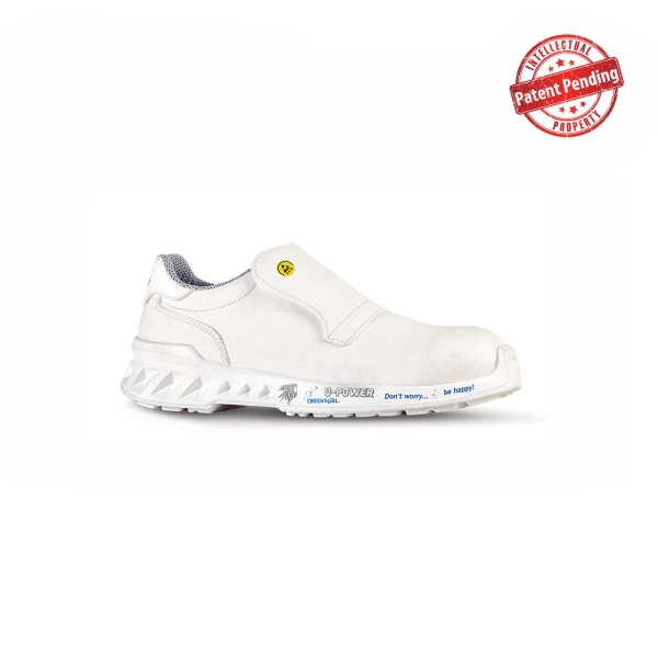 Upower Liam O ESD Calzado de Seguridad - Talla 38 - Empeine Hidrorrepelente, Cierre sin Cordones, Suela Antiabrasion y Antiaceite, Plantilla Anatomica Antibacteriana, Puntera AirToe Aluminium, Clase S2 FO SR - Color Blanco
