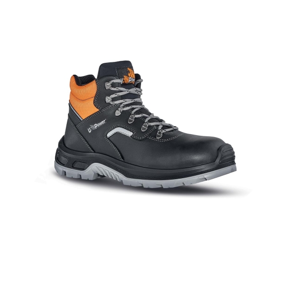 Upower Ascend S Botines de Seguridad - Talla 42 - Empeine en Piel Hidrofugo, Puntal Composite, Antiperforacion, Antideslizante, Suela Doble Densidad, Proteccion S3S FO SR - Color Negro/Naranja