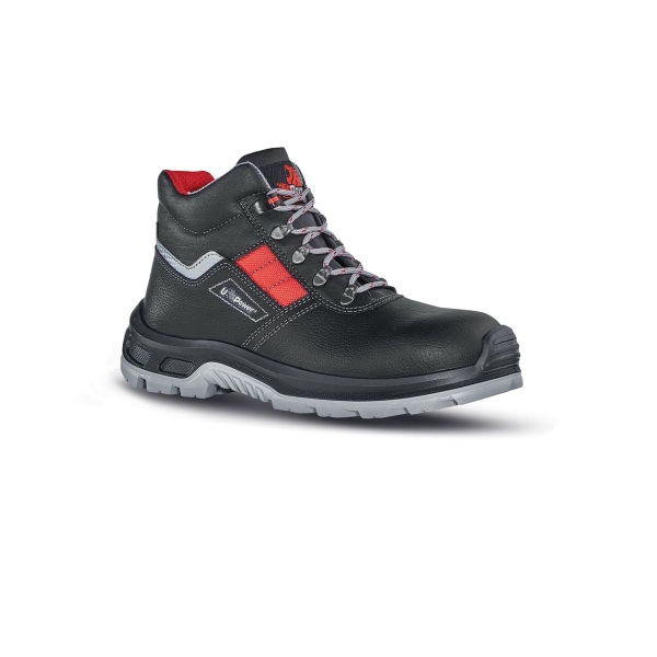 Upower Devastate RS S Calzado de Seguridad Botines - Talla 36 - Empeine Piel Flor Hidrofugo, Puntal Composite, Proteccion Antiperforacion, Suela Antideslizante, Clase S3S FO SR - Color Negro/Rojo