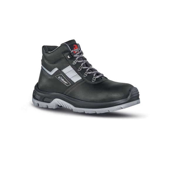 Upower Star RS S Calzado de Seguridad Botines - Talla 44 - Empeine Piel Flor Grana Mina, Hidrofugo, Puntal Composite, Antiperforacion, Antideslizante, Suela PU/PU, Proteccion S3S FO SR - Color Negro