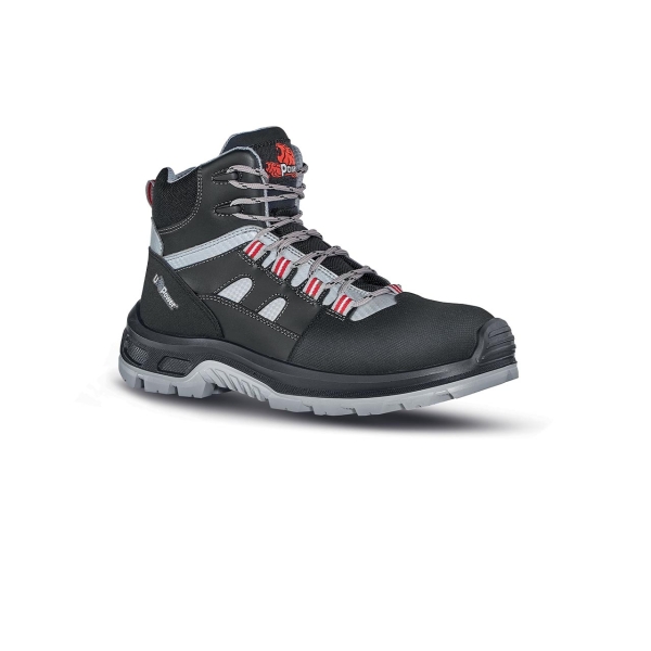 Upower Cross S Calzado de Seguridad Botines - Talla 38 - Empeine Piel con Inserciones Matrix, Hidrofugos, Puntal Composite, Antiperforacion, Antideslizantes, Suela Resistente, Proteccion S3S FO SR - Color Gris Oscuro