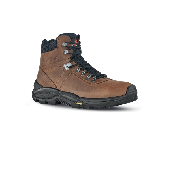 Upower Trail S Botines de Seguridad - Talla 44 - Empeine Piel Pull-Up Engrasado Hidrofugo, Puntal Composite, Antiperforacion, Transpirables, Suela Antideslizante PU/VIBRAM, Proteccion S3S CI HI HRO FO SR - Color Marron