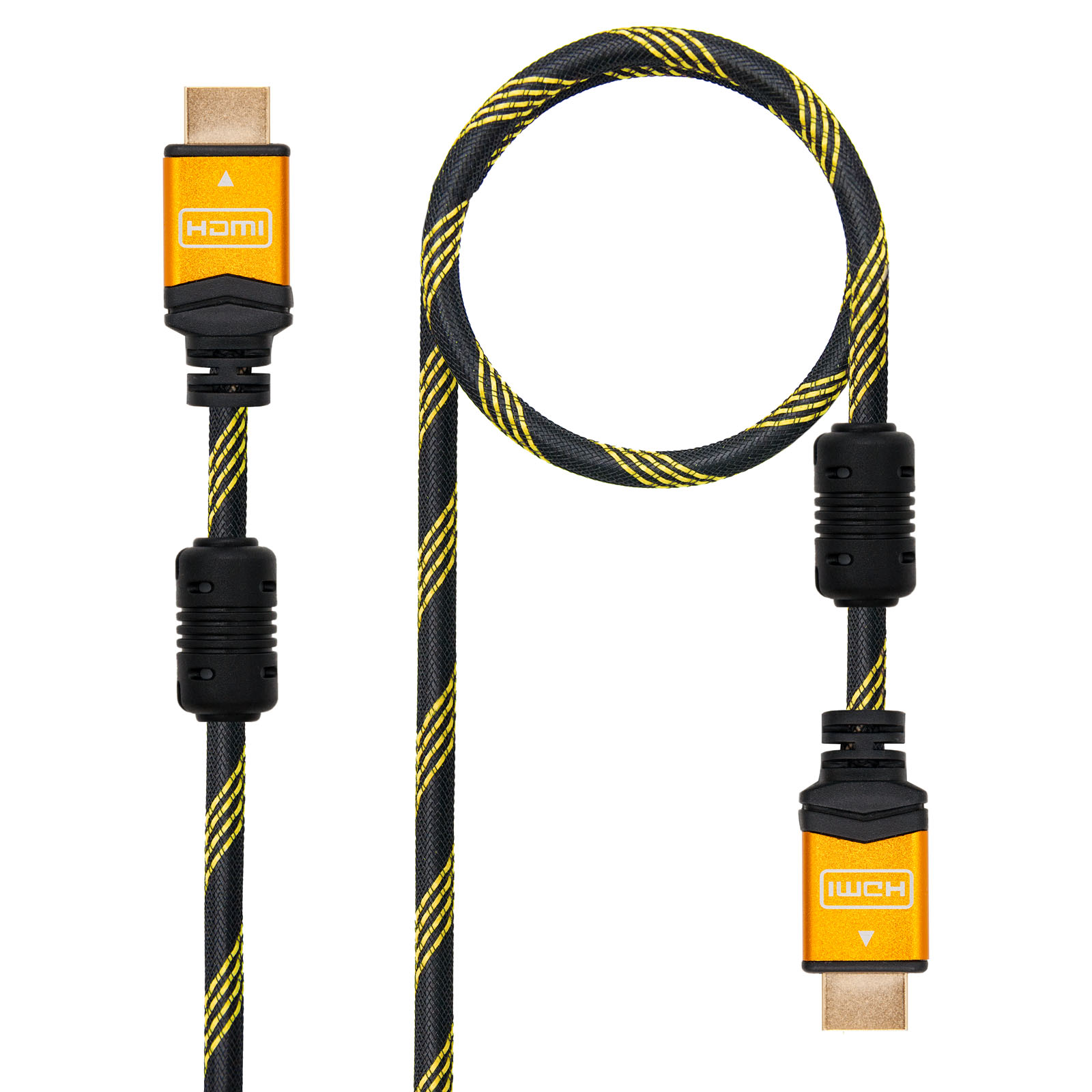 Nanocable Cable HDMI v1.4 con Ferrita Macho a HDMI v1.4 con Ferrita Macho 1m - Alta Velocidad - Color Negro/Amarillo
