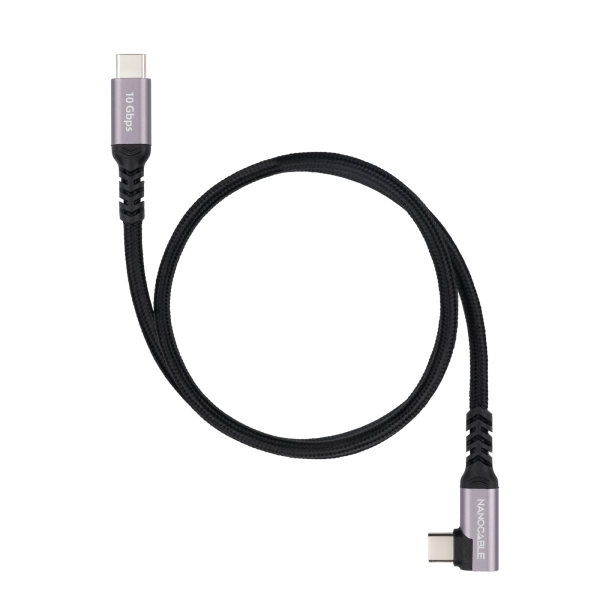 Nanocable Cable USB-C Macho Acodado 90º - Soporta hasta 100W - Longitud 3m - Velocidad de Transferencia hasta 10Gbps - Resolucion 4K - Algodon Trenzado - Color Negro