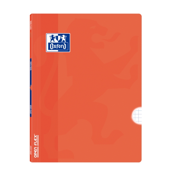 Oxford School Classic Openflex Libreta Grapada A4 48 Hojas Cuadricula 4x4 con Margen - Tapa de Plastico Translucido - Ideal para Estudiantes - Color Naranja