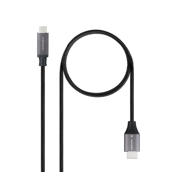 Nanocable Cable Adaptador USB-C a HDMI - Longitud 1.8m - Resolucion 4K - Carcasa Metalica de Aluminio - 195x230x15mm - Color Negro y Gris Nanocable Cable Adaptador USB-C a HDMI - Longitud 1.8m - Resolucion 4K - Carcasa Metalica de Aluminio - 195x230x15mm - Color Negro y Gris