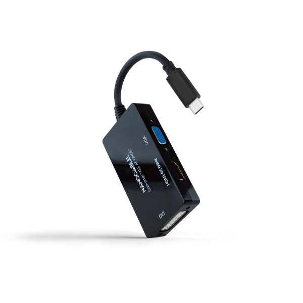 Nanocable Conversor de Video - USB-C a HDMI, DVI y VGA - 3 Salidas Simultaneas - 4K a 60Hz por HDMI - Modo SST y MST - Longitud 20cm - Color Negro Nanocable Conversor de Video - USB-C a HDMI, DVI y VGA - 3 Salidas Simultaneas - 4K a 60Hz por HDMI - Modo SST y MST - Longitud 20cm - Color Negro