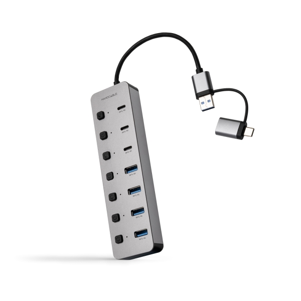 Nanocable Hub USBA/USB-C - 4x USB-A + 3x USB-C 3.0 + USB-C 5V - Interruptores Individuales ON/OFF - Cable 18cm - Color Plata Nanocable Hub USBA/USB-C - 4x USB-A + 3x USB-C 3.0 + USB-C 5V - Interruptores Individuales ON/OFF - Cable 18cm - Color Plata