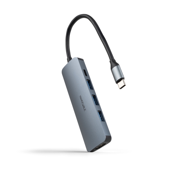 Nanocable HUB USB-C 5 en 1 - Conversor USB-C 3.1 a 3 x USB-A 3.0 + USB-C PD 100W + HDMI - Aluminio - 18cm - Color Gris Nanocable HUB USB-C 5 en 1 - Conversor USB-C 3.1 a 3 x USB-A 3.0 + USB-C PD 100W + HDMI - Aluminio - 18cm - Color Gris