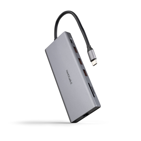 Nanocable HUB USB-C 12 en 1 - Conversor USB-C 3.1 a 3 x USB-A 3.2 + 3 x USB-C 3.2 + USB-C PD 100W + 2 x HDMI 4K@60Hz + DP 4K@60Hz + RJ45 + TF + SD + Audio Jack 3.5 - Aluminio - 18cm - Color Gris Nanocable HUB USB-C 12 en 1 - Conversor USB-C 3.1 a 3 x USB-A 3.2 + 3 x USB-C 3.2 + USB-C PD 100W + 2 x HDMI 4K@60Hz + DP 4K@60Hz + RJ45 + TF + SD + Audio Jack 3.5 - Aluminio - 18cm - Color Gris