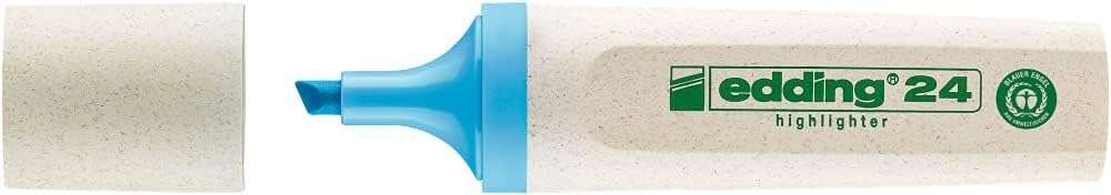 Edding 24 EcoLine Marcador Fluorescente - Punta Biselada - Trazo entre 2-5mm - 90% de Plastico Reciclado - Etiqueta Ecologica Blue Angel - Color Azul Claro